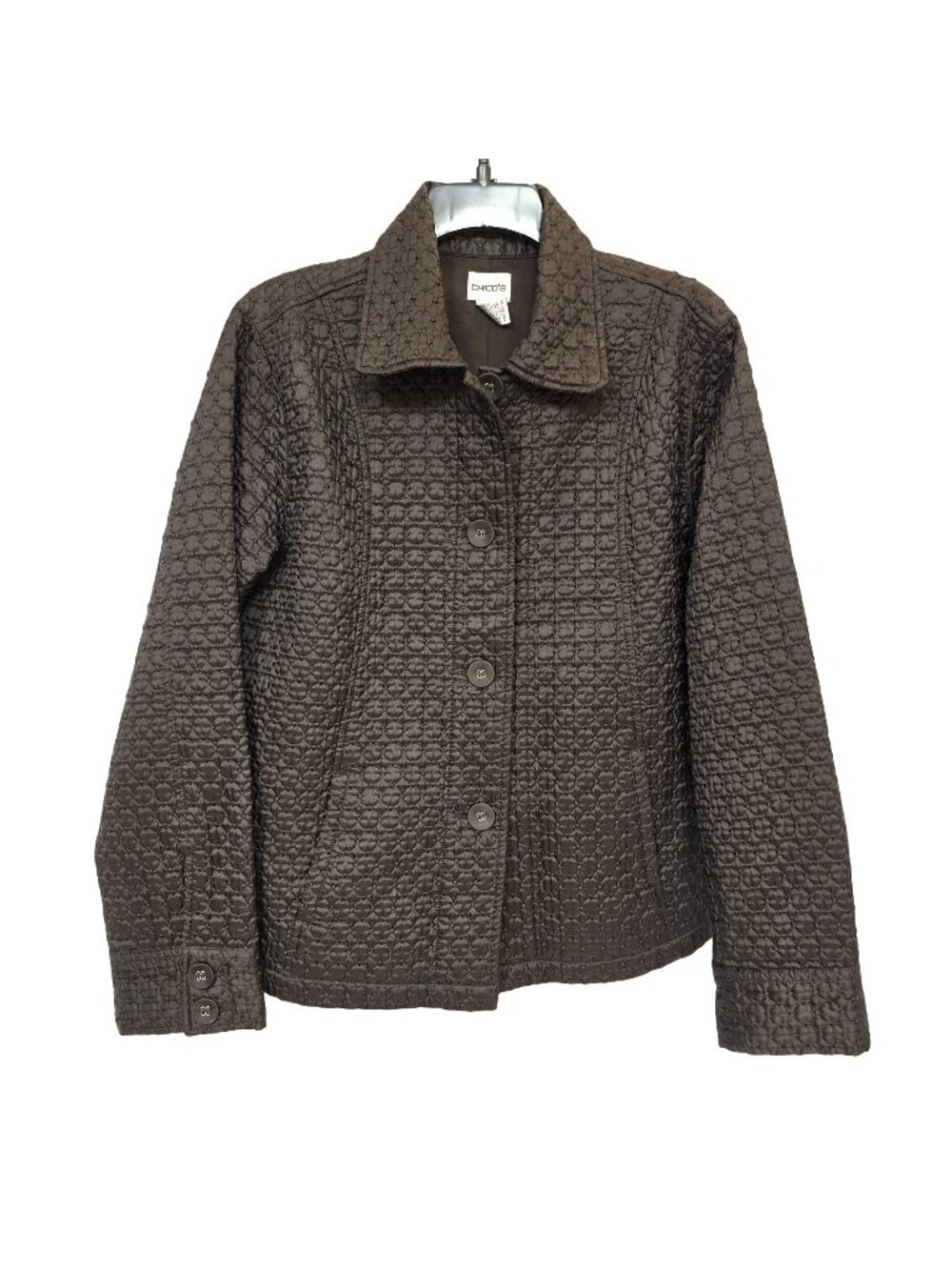 Chico's Ashville Quilted Jacket Women L 12 Size 2 Button Front Textured Lined